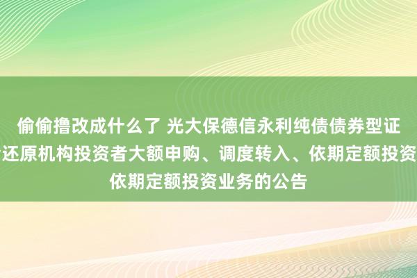 偷偷撸改成什么了 光大保德信永利纯债债券型证券投资基金还原机构投资者大额申购、调度转入、依期定额投资业务的公告